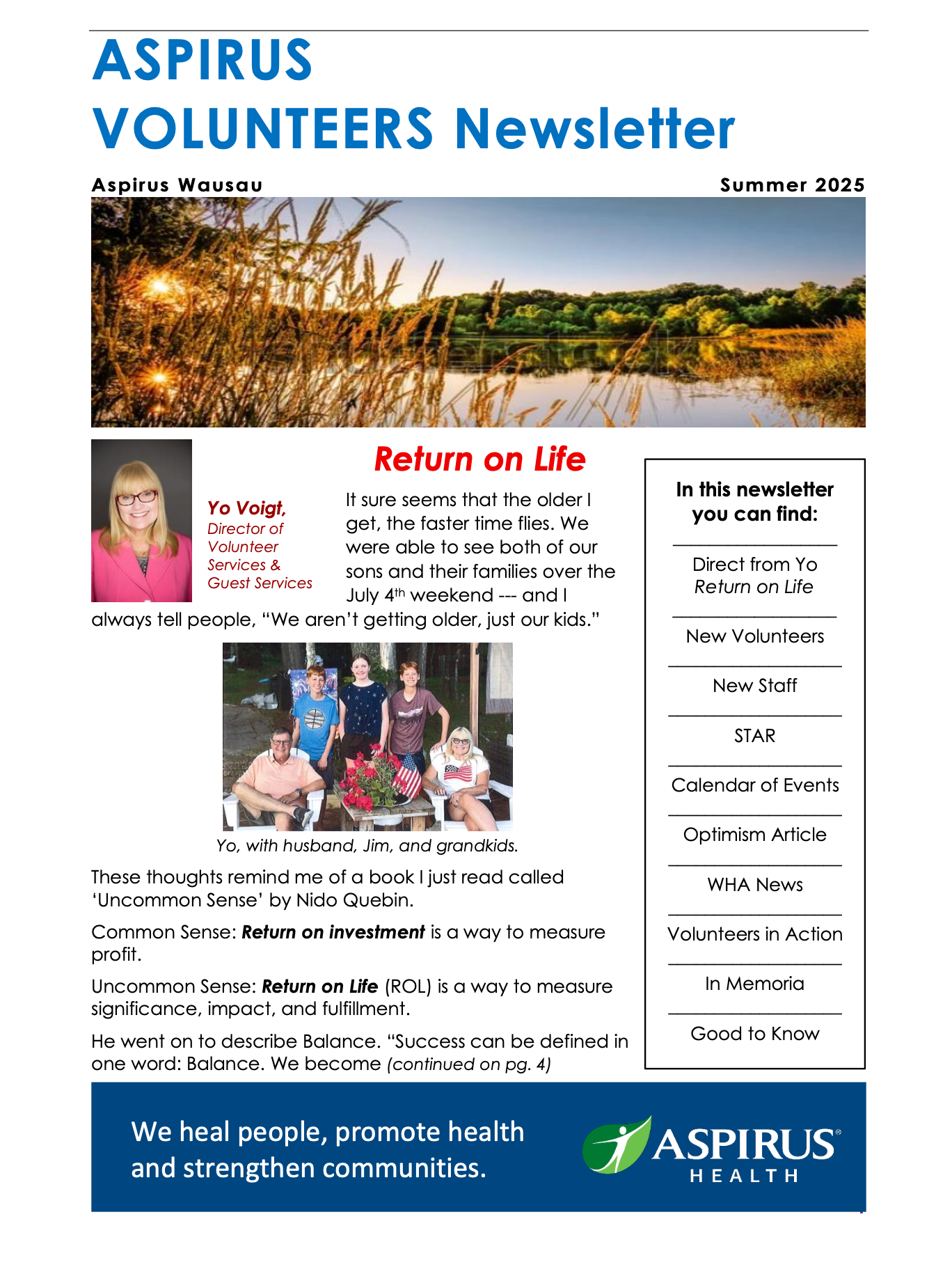 Aspirus Volunteer Newsletter - Summer 25